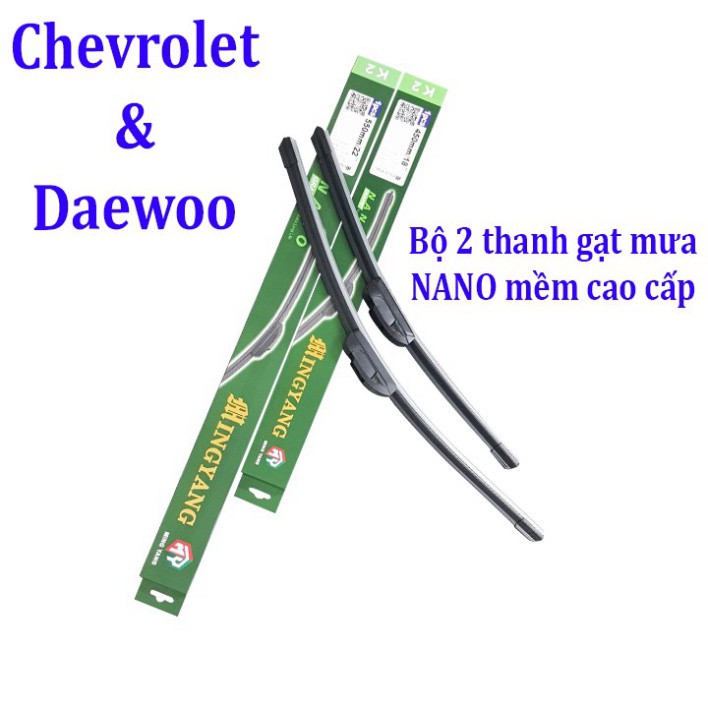 Sản Phẩm Bộ 2 thanh gạt nước mưa ô tô Nano mềm cao cấp hãng xe Chevrolet, Daewoo: Cruze-Aveo-Captiva-Trax-Spark-Lacetti-