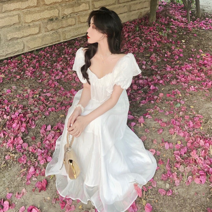 sẵn JANE'S Váy trắng trễ vai voan công chúa bèo gợn sóng ( kèm ảnh khách) J0183