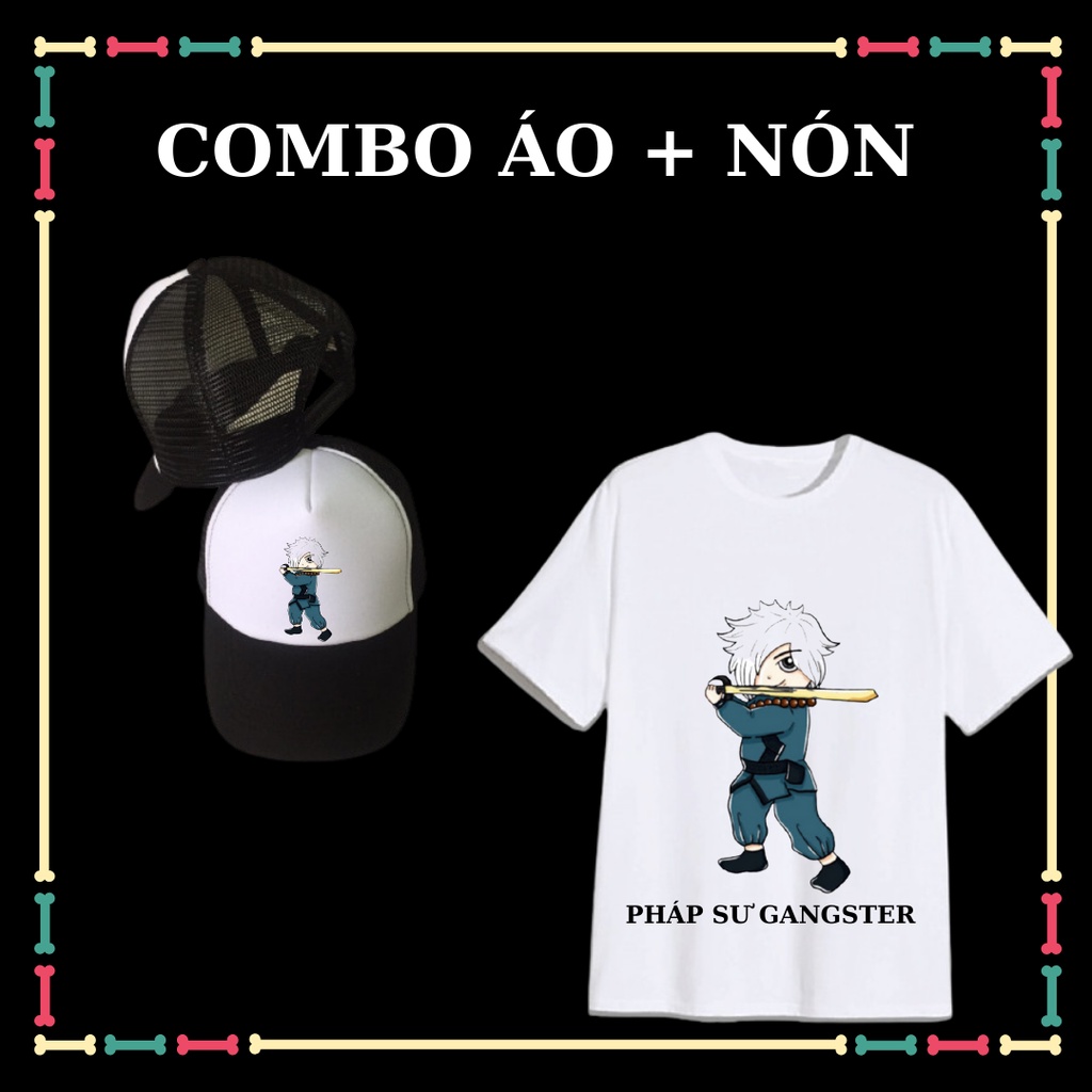 COMBO ÁO + NÓN IN HÌNH PHÁP SƯ GANGSTER CHO BÉ TRAI, BÉ GÁI