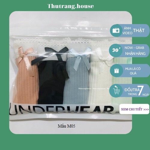 Set 5 quần lót nữ cotton tăm chip viền ren kháng khuẩn sexy đẹp cao cấp dễ thương