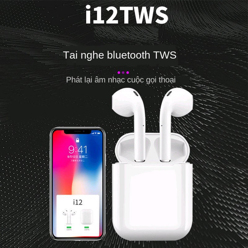 AD Tai nghe bluetooth TWS i12 không dây, iphone, chơi game, giá rẻ BINTECH