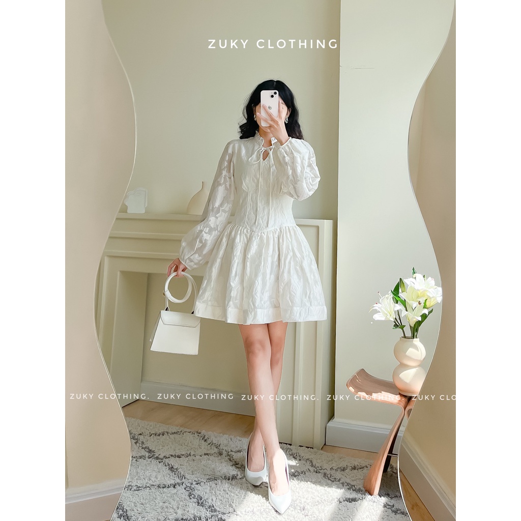 ZUKY Đầm 𝐴𝑙𝑦𝑠 𝐷𝑟𝑒𝑠𝑠 voan tơ ép keo nguyên đầm foem xòe check eo tiểu thư phù hợp tiệc dạo phố đi làm