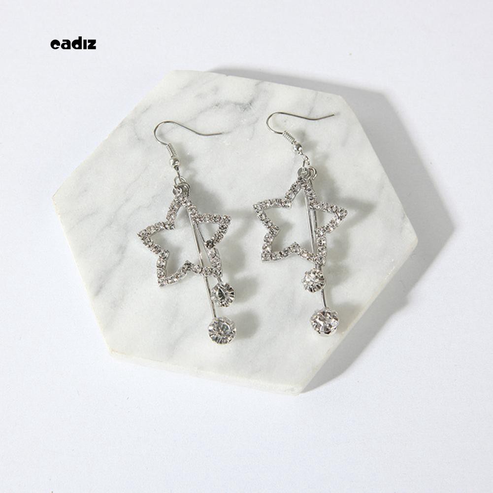 Hoa tai dáng dài mặt hình ngôi sao đính đá lấp lánh