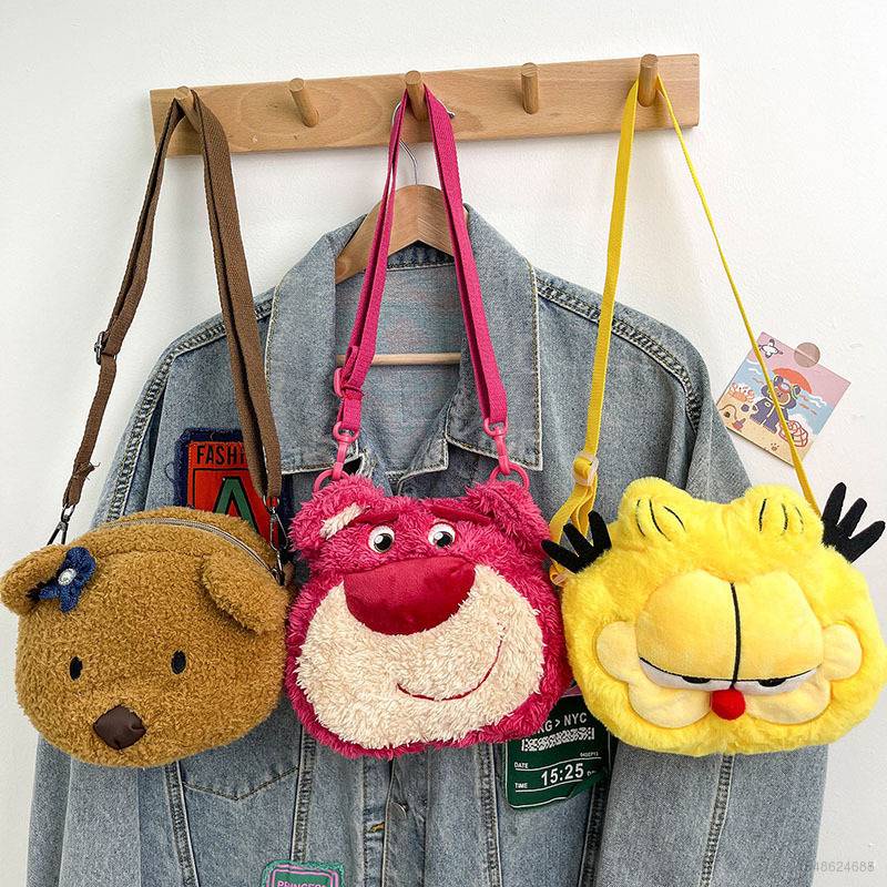 Túi đeo vai bằng vải canvas in hình mèo Garfield/gấu Lotso dễ thương phong cách Nhật Bản cho nữ
