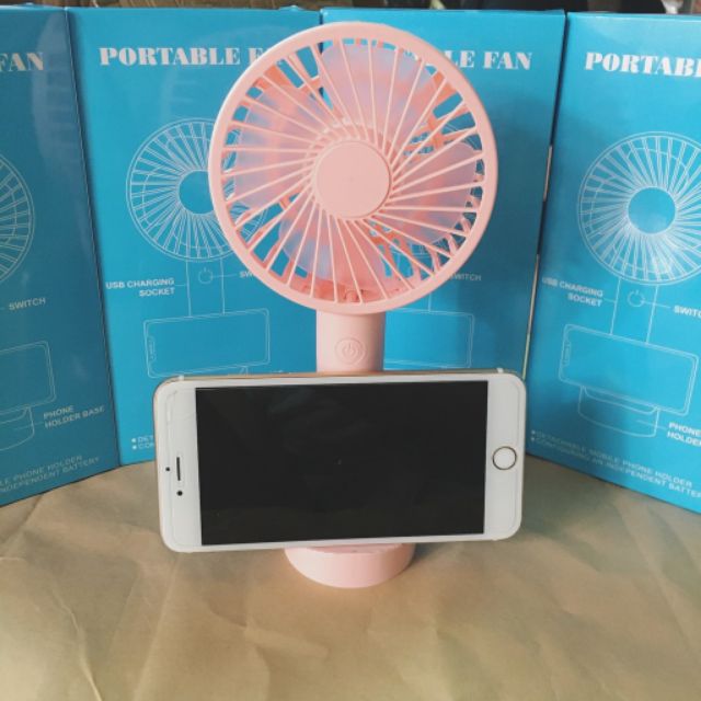 Quạt mini cầm tay Portable Fan 4 cánh kèm kèm chân sạc có đế để bàn, để điện thoại