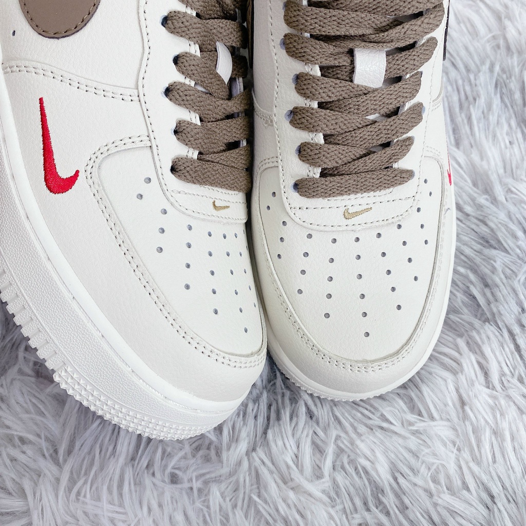 Giày thể thao AF1 vệt nâu, Giày sneaker air force 1 low premium white brown nam nữ cực chất dễ phối đồ