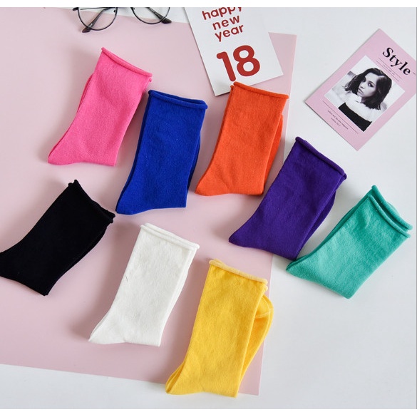 Vớ Tất cotton cổ nhún đủ màu phong cách Hàn Quốc, trẻ trung, năng động.