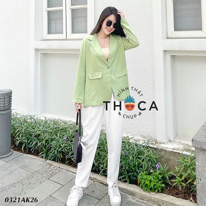 Áo khoác vest blazer túi nấp tay dài xẻ tà sau xanh bơ THOCA HOUSE hàng mới độc đáo, kiểu dáng hiện đại | BigBuy360 - bigbuy360.vn