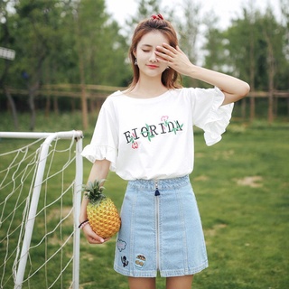 Áo thun tay loe thêu chữ