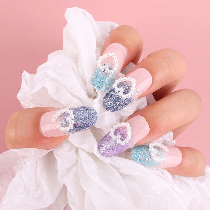 Bộ 10 Hạt Ngọc Trai Đính Móng Tay Hình Trái Tim Phong Cách Vintage