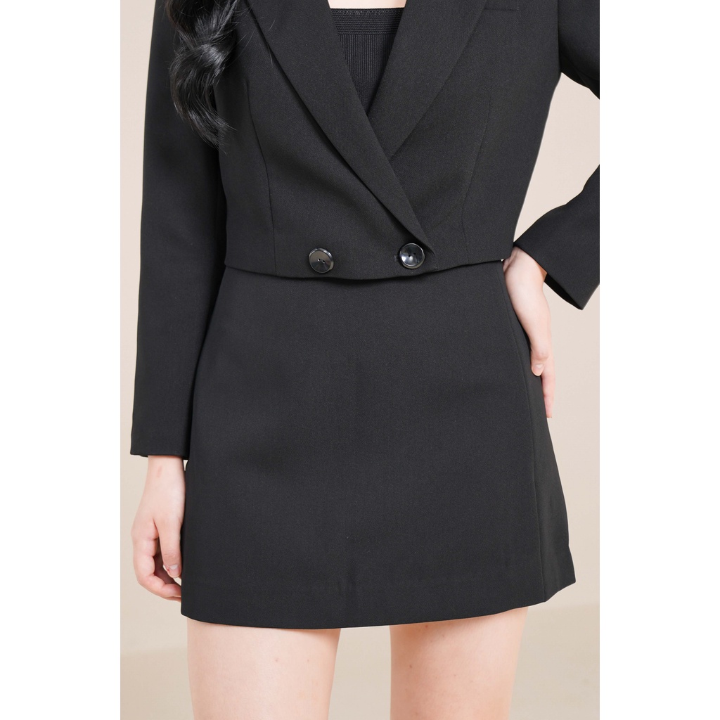 Áo Vest Nữ Dáng Ngắn Vạt Chéo Phối Váy Xẻ Trước VENUSSECRET