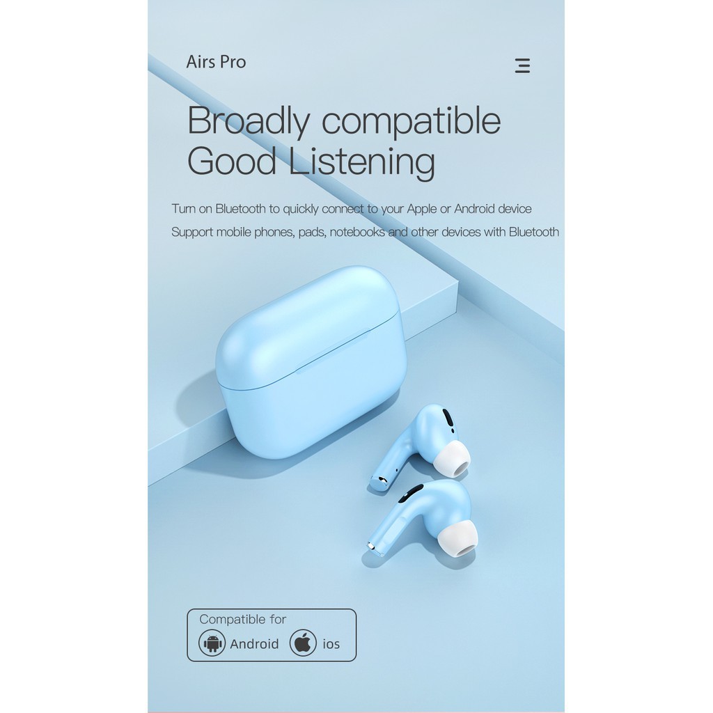 [Mudi Store] Airs Pro Không Dây Tai Nghe Macaron Earphone Bluetooth Headset Earpods TWS Earburds Hea