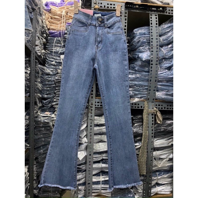 QUẦN JEANS DÀI ỐNG LOE NHẸ CO GIÃN LƯNG CAO 2 Nút- ảnh thật toàn bộ | WebRaoVat - webraovat.net.vn