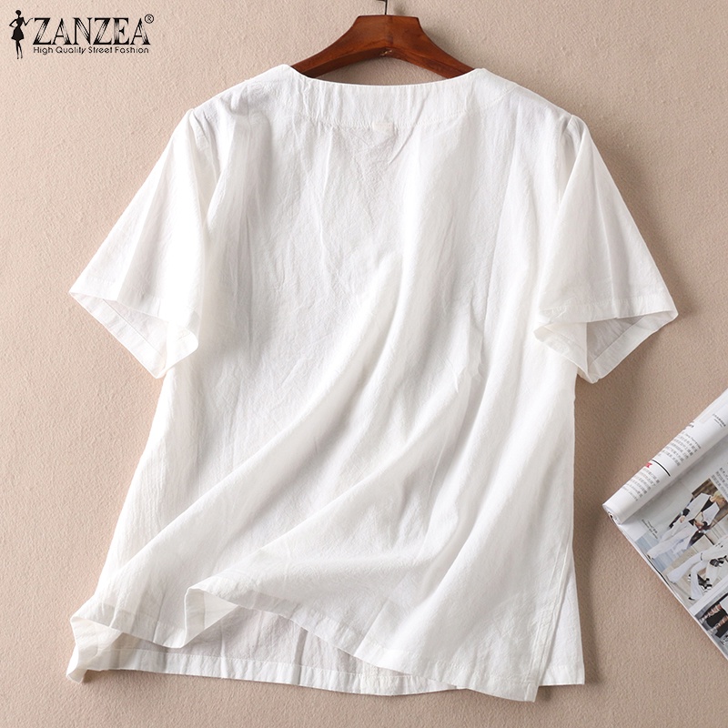 Zanzea Áo Kiểu Tay Ngắn Cổ Tròn Dáng Rộng Thời Trang Đi Biển Xinh Xắn Cho Nữ