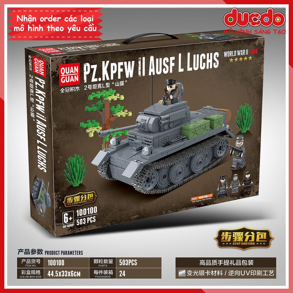 Lắp ghép Siêu tank Pz.Kpfw.II Ausf. L Luchs của Đức quốc xã - Đồ chơi Xếp hình Mô hình WW2 QuanGuan 100100