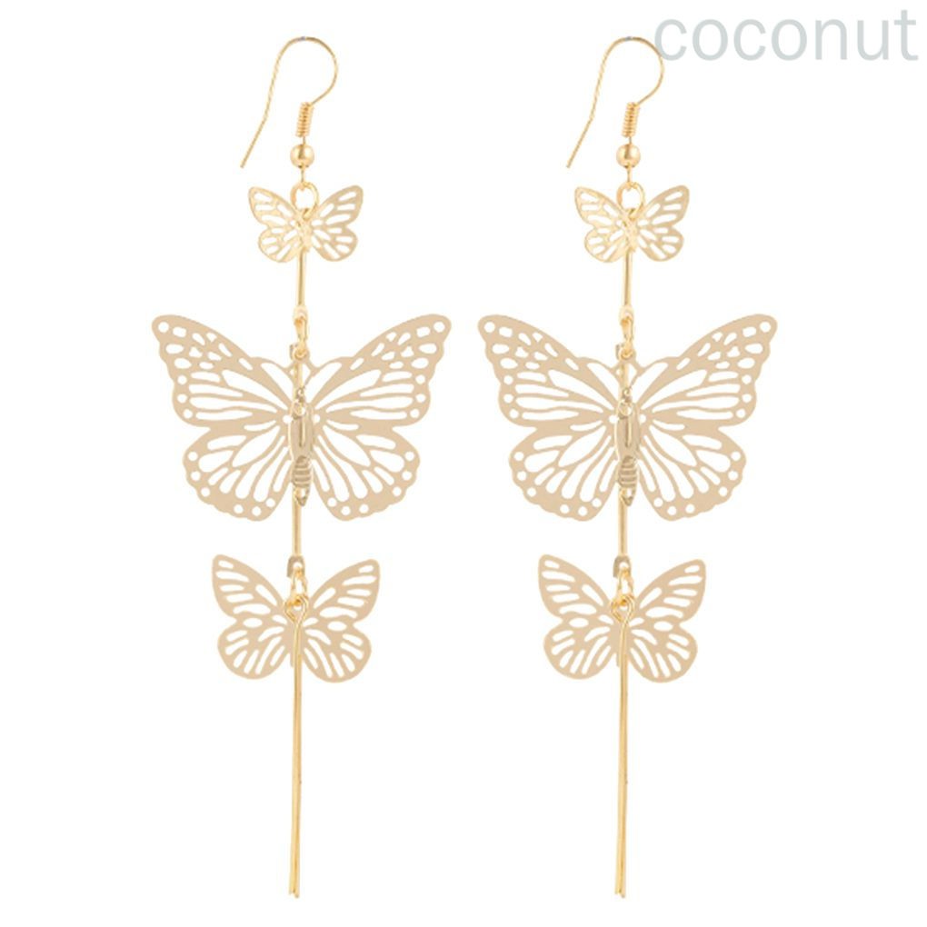 Đôi khuyên tai thả rũ trang trí bươm bướm tua rua rỗng dáng dài thời trang tiệc cưới quyến rũ dành cho nữ