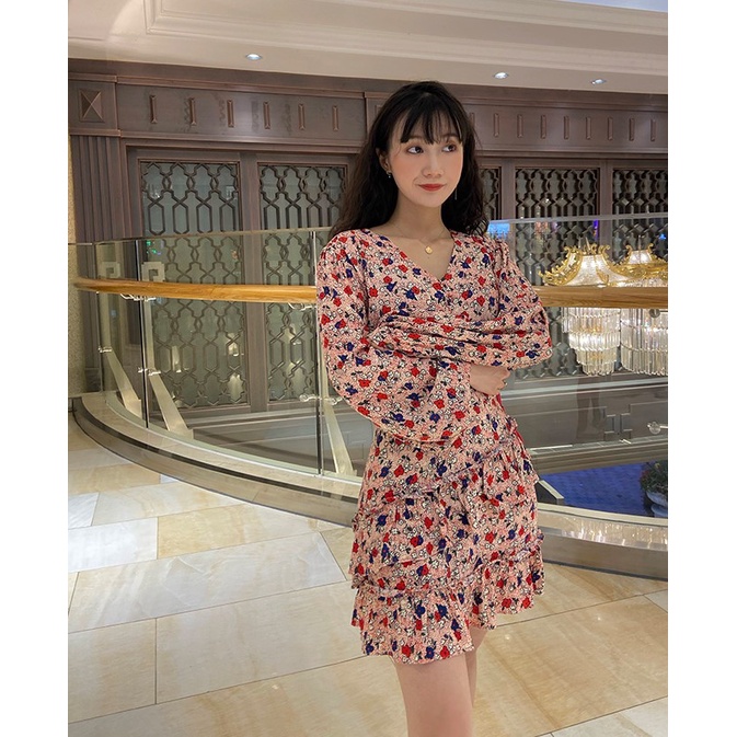 Đầm lụa hoa bi ngắn màu hồng H329 Hỉn Hỉn Store