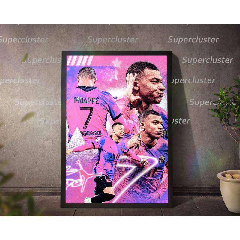 Tranh Vải Bạt Treo Tường In Hình Cầu Thủ Bóng Đá Mbappe