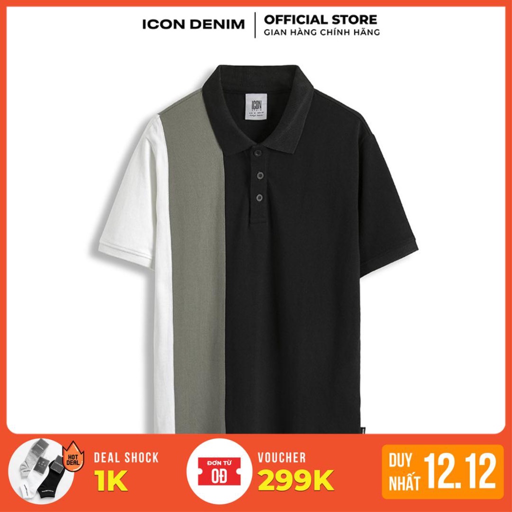 Áo Polo Nam ICON DENIM Dáng Suông Phối Màu Color Block