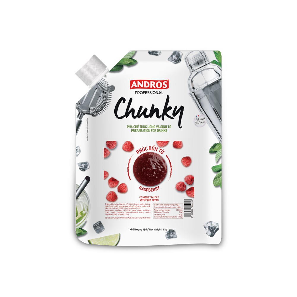Phúc bồn tử CHUNKY / Raspberry CHUNKY - Mứt trái cây Andros professional - túi 1kg