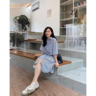 [Xả hàng] Đầm/Váy sơ mi kẻ sọc dáng dài chất xốp