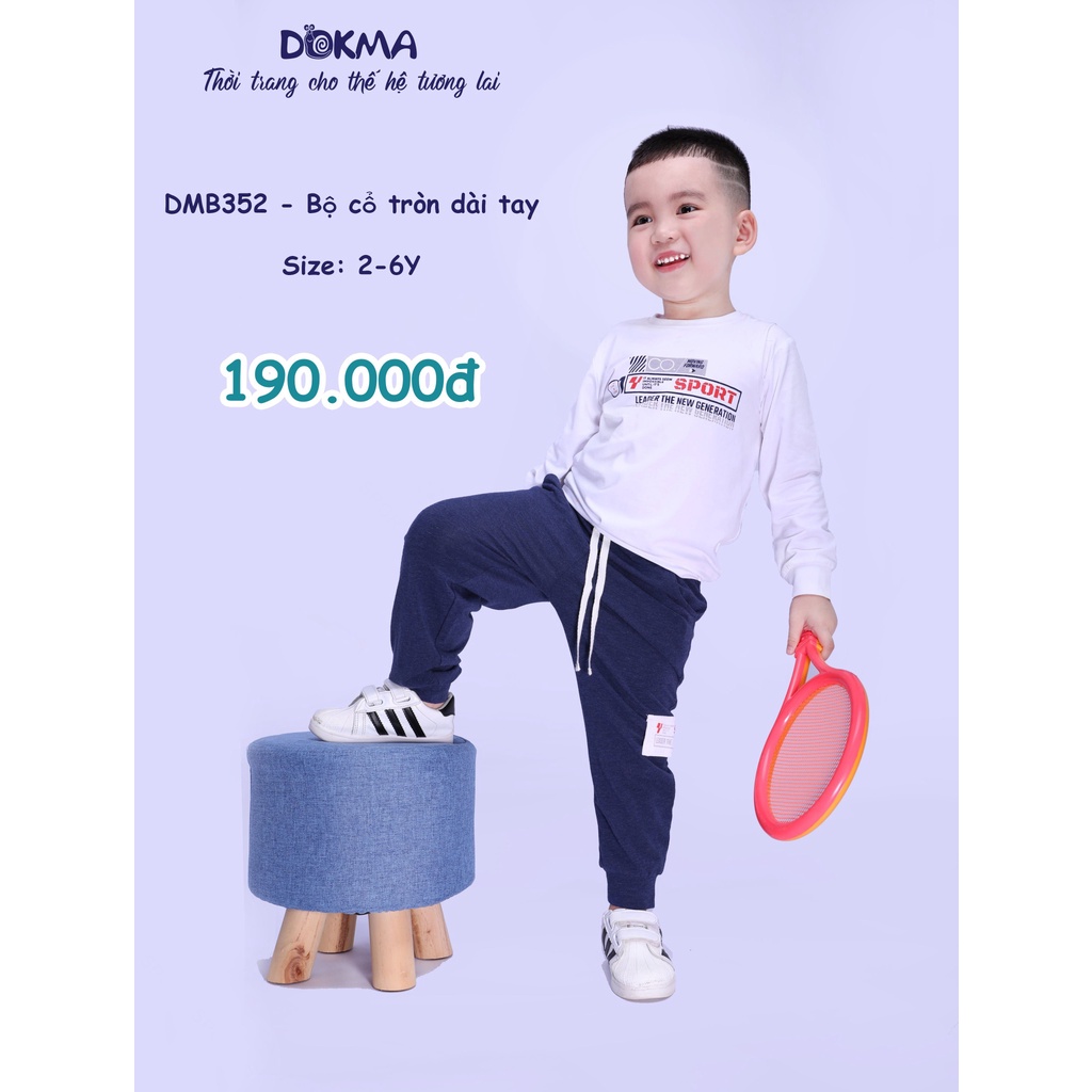 DMB352 Bộ dài tay cổ tròn Dokma vải sợi tre mỏng cho bé (2-6T)