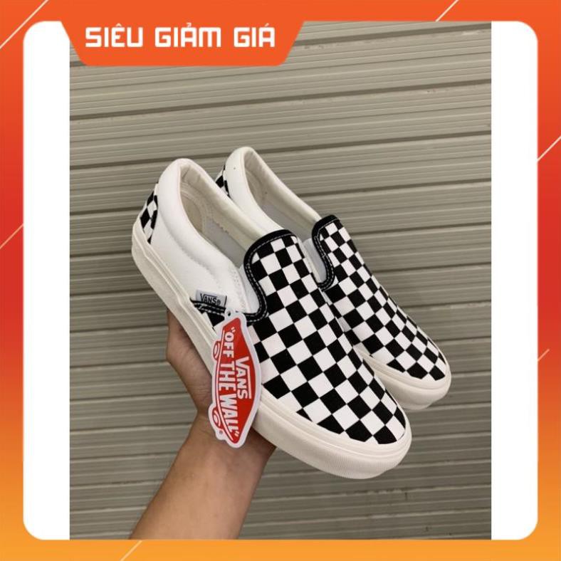 [1:1 -Box Xanh] Giày Vans Lười Slip On Caro Đen Trắng Nam Nữ