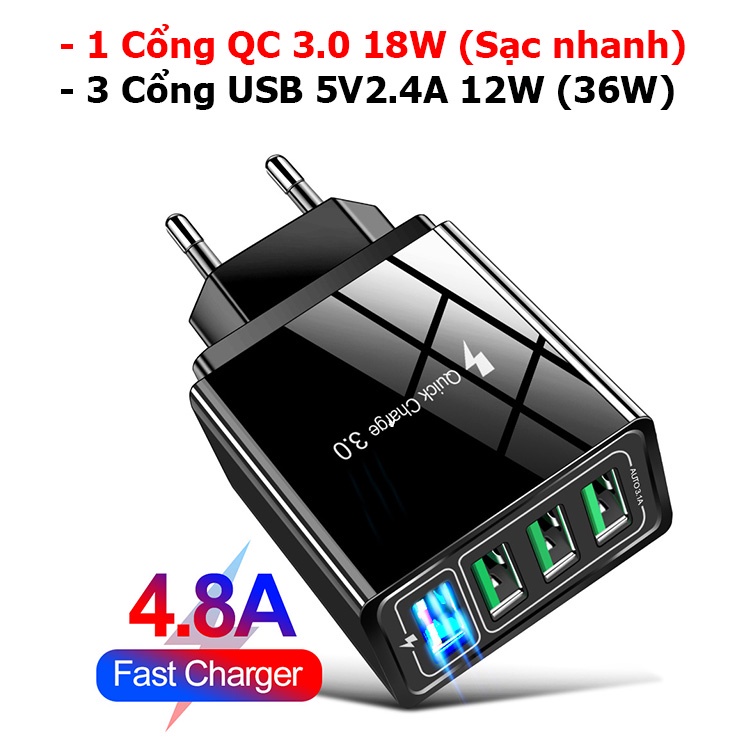 Củ sạc nhanh PD 20W iPhone Samsung  4 USB QC 3.0 PD 3.0 Type C