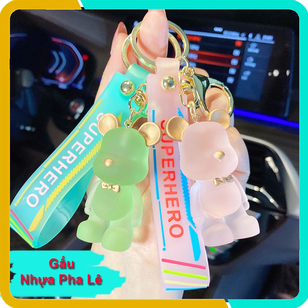 Móc Khóa Hàn Quốc Dễ Thương,Gấu Thắt Nơ Nhựa Pha Lê Trong Suốt, Móc Treo Trên Balo, Túi Xách KB04