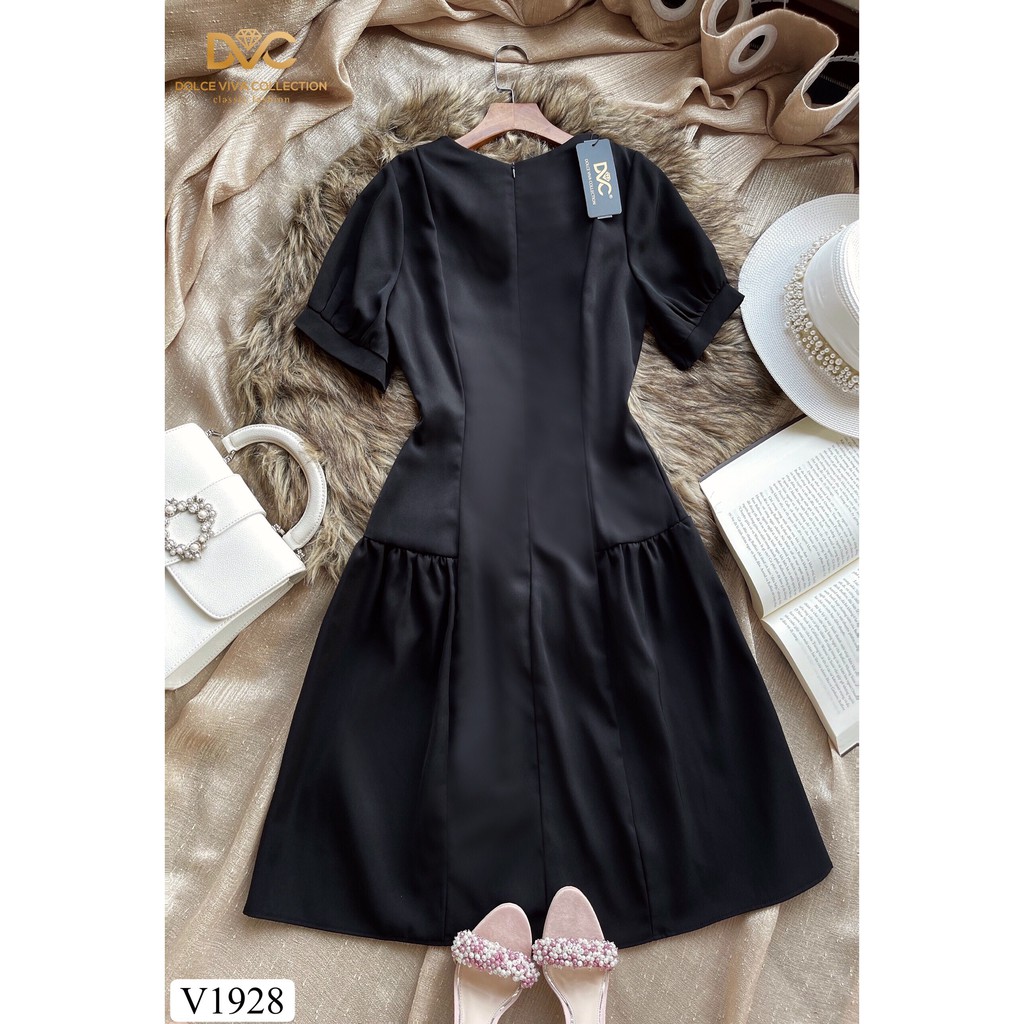 Váy đen xòe phối nơ trắng V1928 - Đẹp Shop DVC (Kèm ảnh thật trải sàn do shop tự chụp) | BigBuy360 - bigbuy360.vn