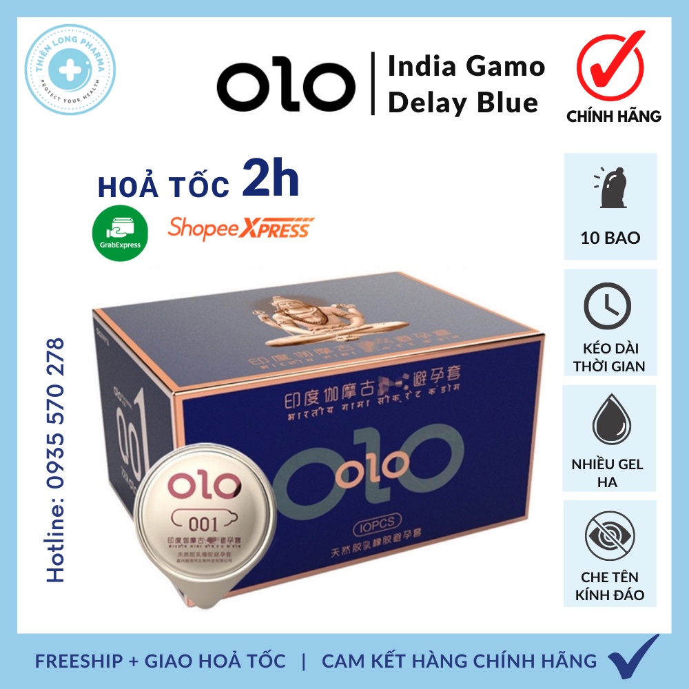 Bao Cao Su OLO 001 giúp kéo dài thời gian [Hộp 10] Xanh Ấn Độ, siêu mỏng nhiều gel bôi trơn