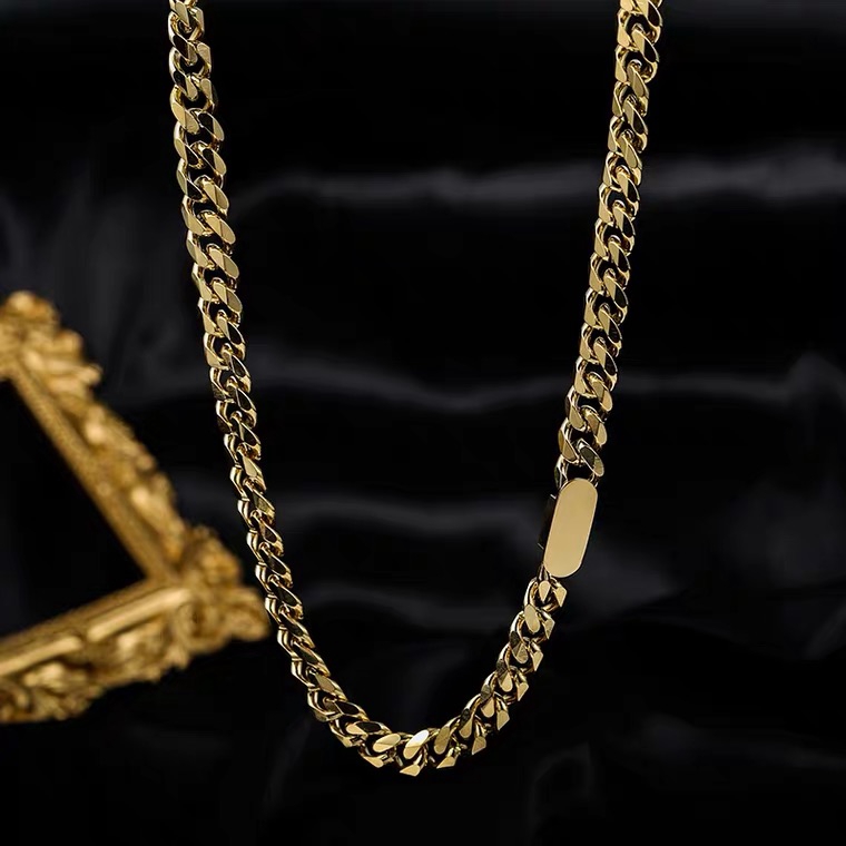 Dây chuyền thép titan mạ vàng 18k dày chống thấm nước chống phai màu phong cách hip hop âu mỹ thu đông cá tính