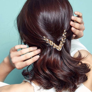 Kẹp Tóc Thiết Kế Hình Chữ V Gắn Chiếc Lá Đính Đá Phong Cách Hàn Quốc Sành Điệu