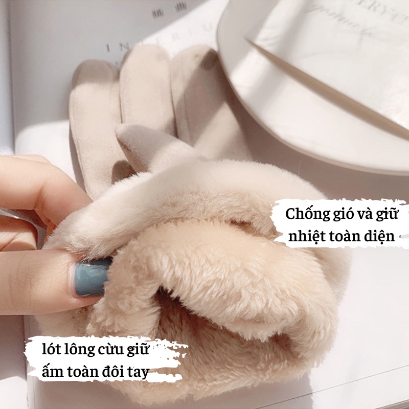 Găng tay da lộn lót lông cừu giữ ấm mùa đông sành điệu style mới nhất