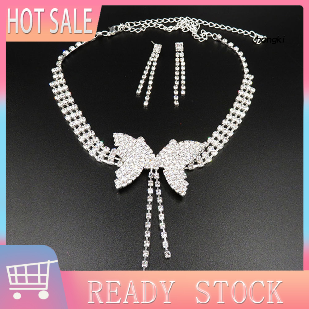 Bộ vòng cổ + Bông Tai Hình Bướm Đính Đá Thời Trang Cho Nữ