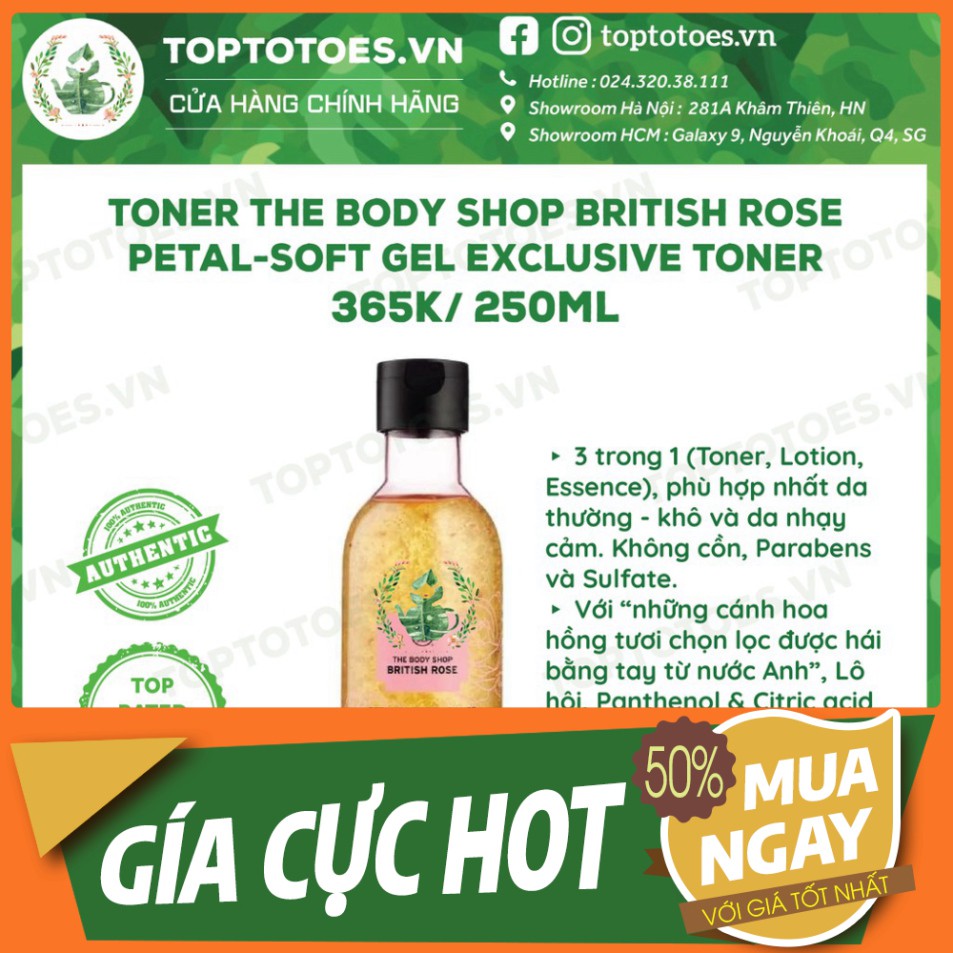 SALE LỚN Toner The Body Shop British Rose Petal-soft Gel Exclusive dưỡng ẩm, làm da căng mịn, hồng hào SALE LỚN