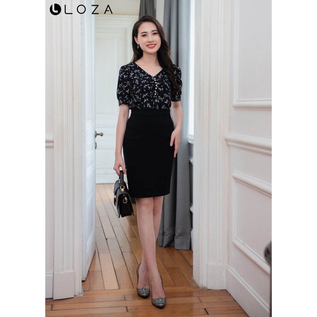 Áo sơ mi kiểu đính ngọc họa tiết hoa nhí LOZA LS1410
