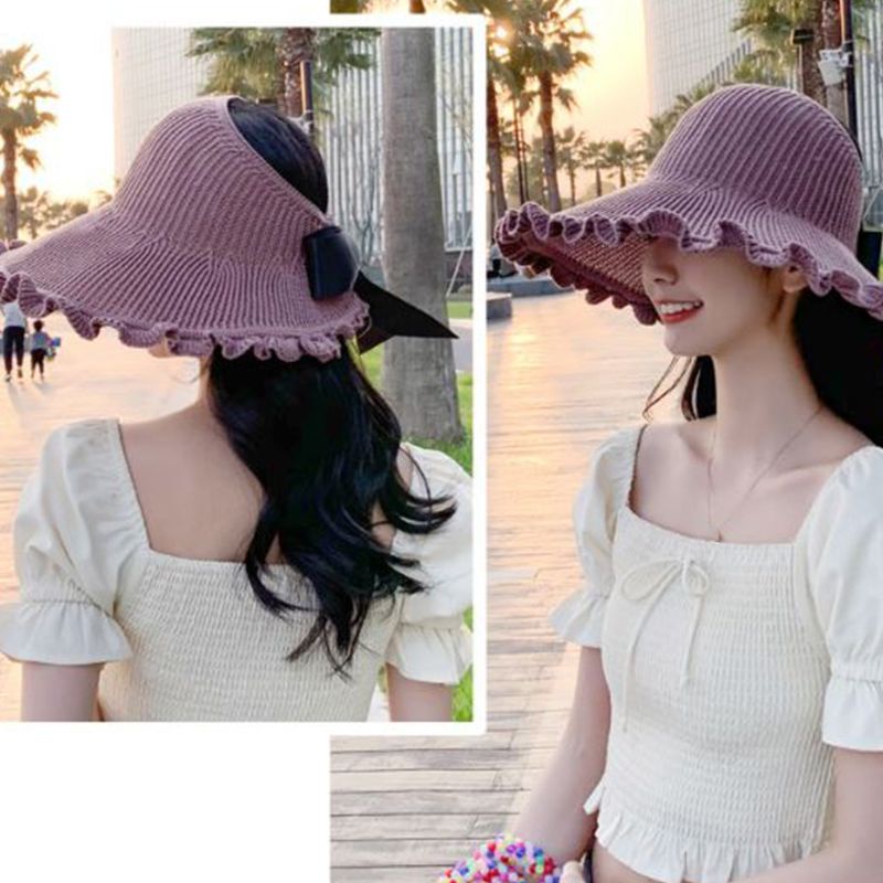Mũ Chống Nắng Đính Nơ Phối Lỗ Buộc Tóc Đuôi Ngựa Thời Trang Mùa Hè Cho Nữ