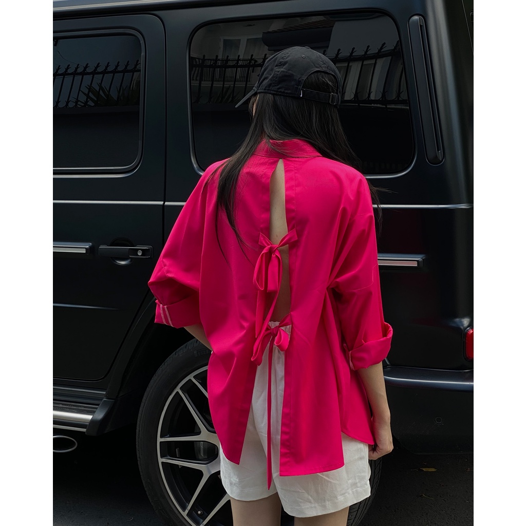 Áo sơmi oversize Đen Clothing buộc nơ phía sau Trendy Her Shirt SM1 Hot Trend đủ màu