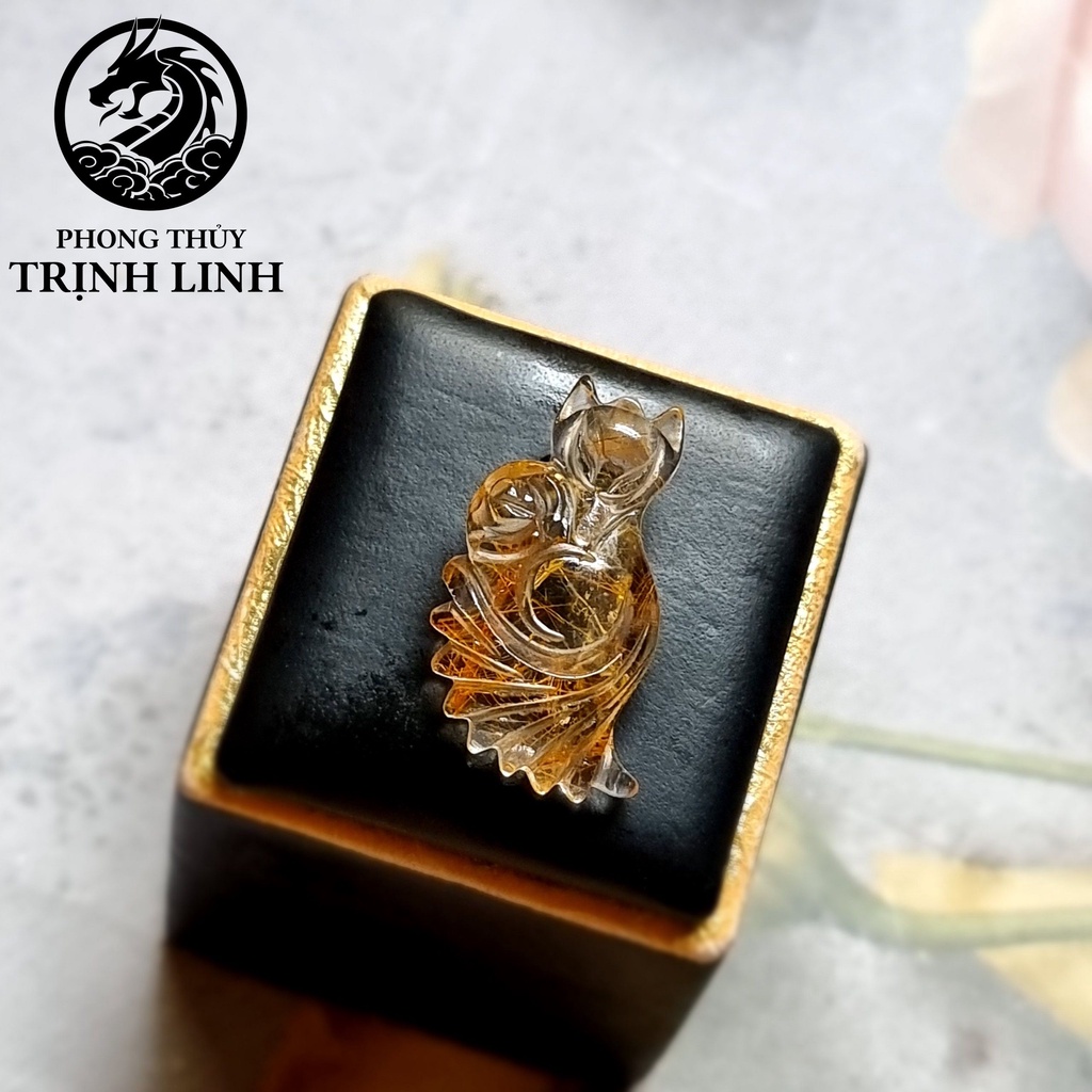 MẶT DÂY CHUYỀN CỬU HỒ LY ĐUÔI VŨ ÔM HOA MÀU VÀNG NÂU  LÔ 2