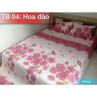 Bộ drap nệm 1 ga chun 2 vỏ gối nằm 45 x 65 cm mẫu hoa đào