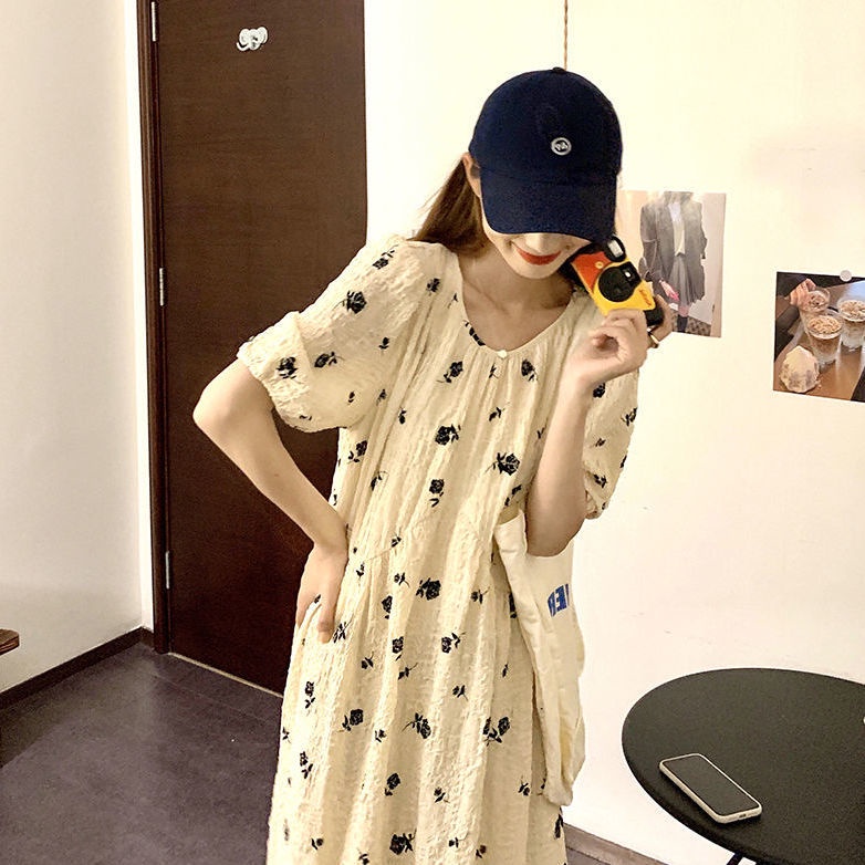 Váy babydoll Đầm Cổ Tròn Họa Tiết Hoa Hồng Phong Cách Hàn Quốc Thời Trang Mùa Hè Cho Nữ