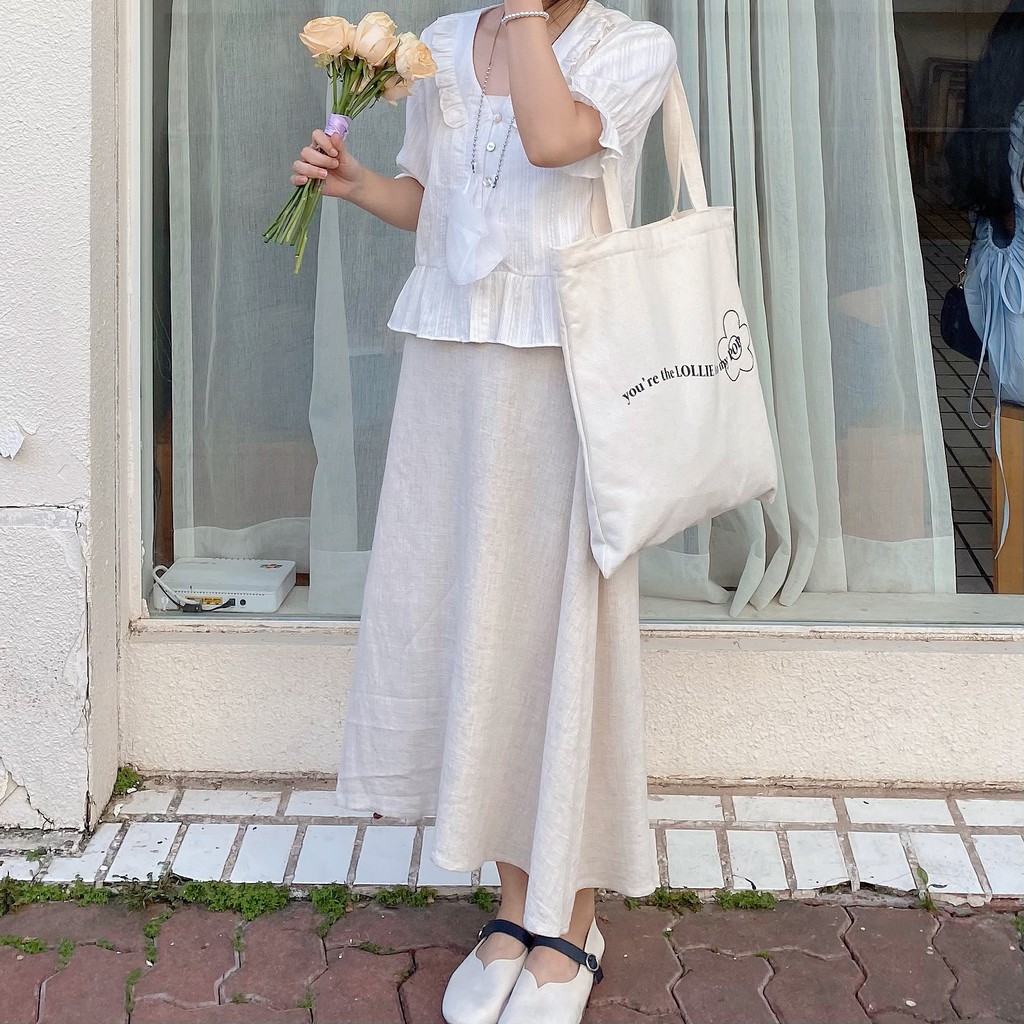 Chân váy midi vải linen phong cách vintage tiểu thư LOLLIE STUDIO TKC05 vải linen