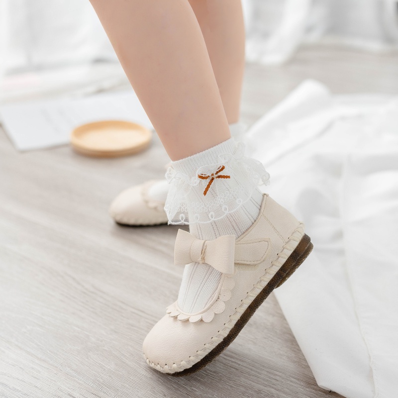 Vớ cotton phối ren nơ xinh xắn cho bé gái tùy chọn màu sắc
