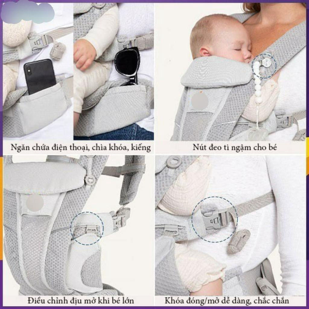 Địu em bé trợ lực thoáng khí KidsWorld Omni Breeze 4 tư thế cho bé sơ sinh đến 4 tuổi có đệm đỡ cổ đỡ đầu mũ che