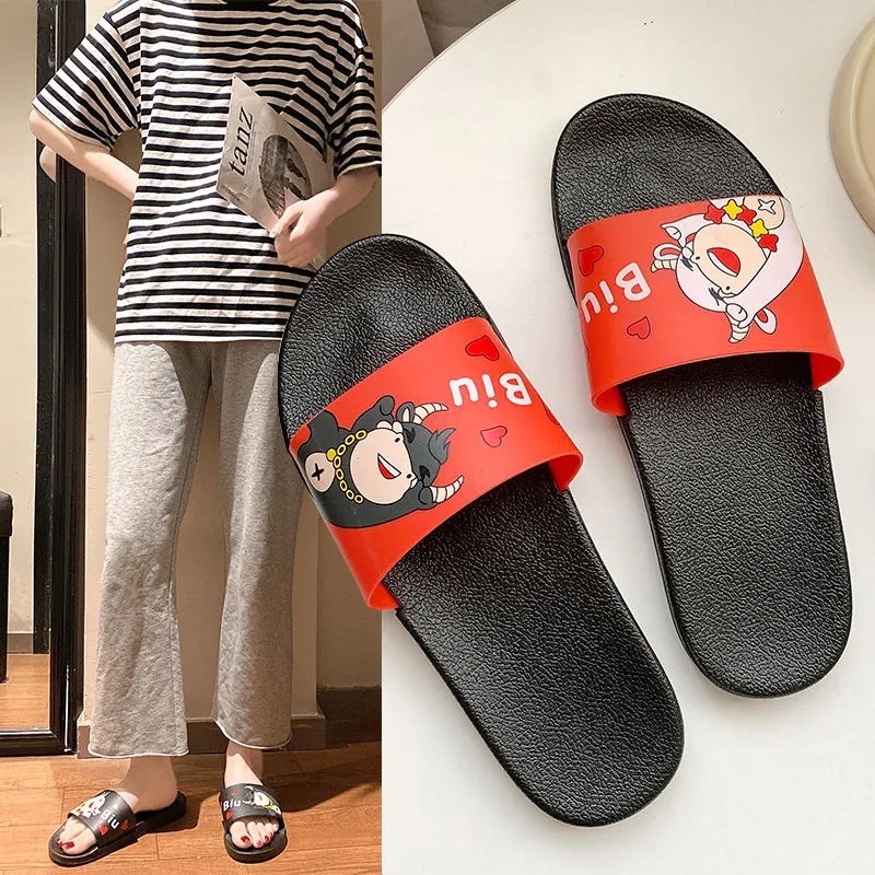 Dép quai ngang nữ BIU BIU, đi trong nhà cute họa tiết dễ thương Unisex.