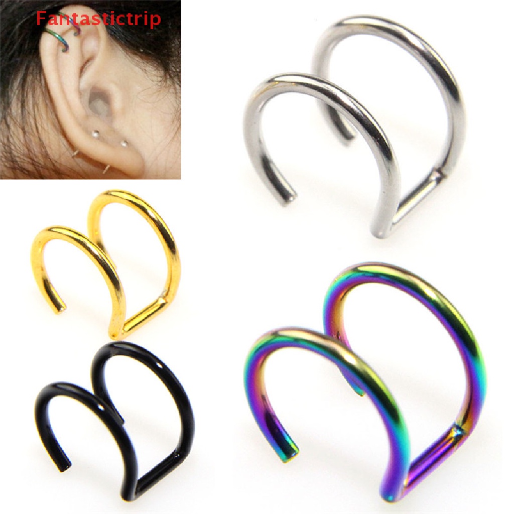 [Fantastictrip] Set 2 Khuyên Kẹp Tai / Mũi / Môi Dáng Tròn Phong Cách Unisex Không Cần Xỏ Lỗ