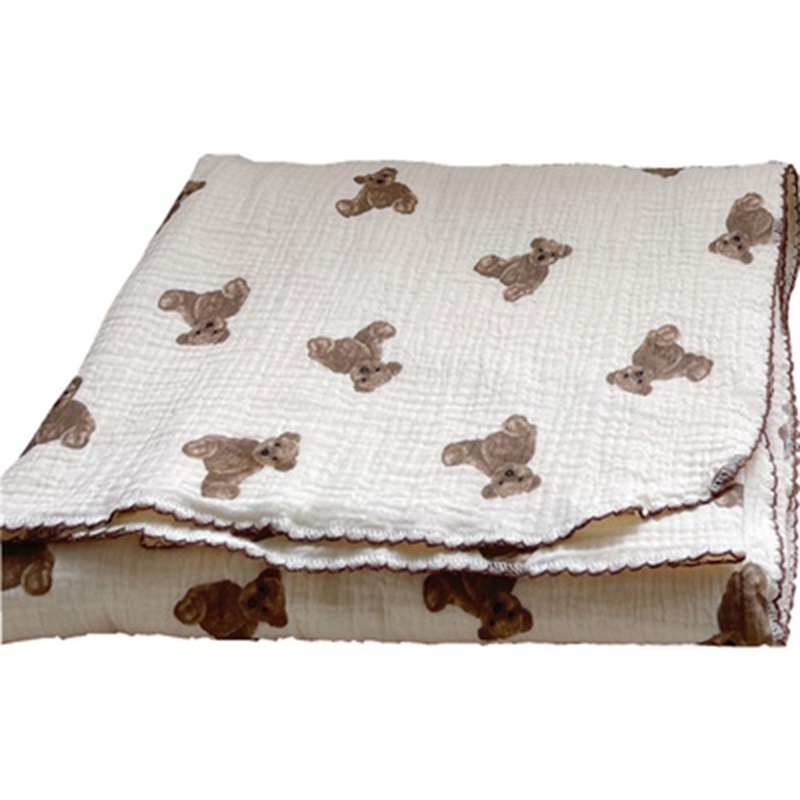 Bb Chăn Quấn Em Bé 2 Lớp In Hình Gấu Muslin Thời Trang Xuân Hè Thoáng Khí