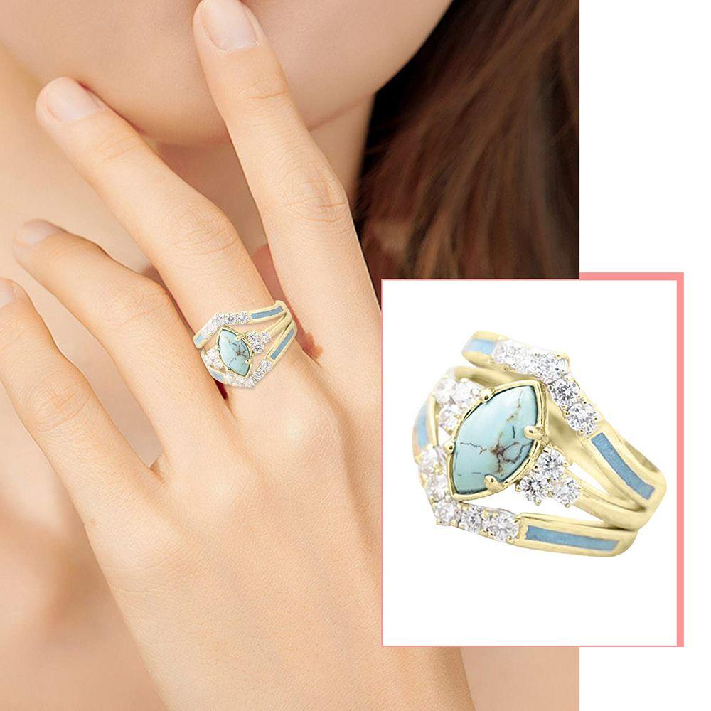 MIH Nhẫn Đính Đá Ngọc Lam Làm Quà Tặng Sinh Nhật / Ngày Của Mẹ