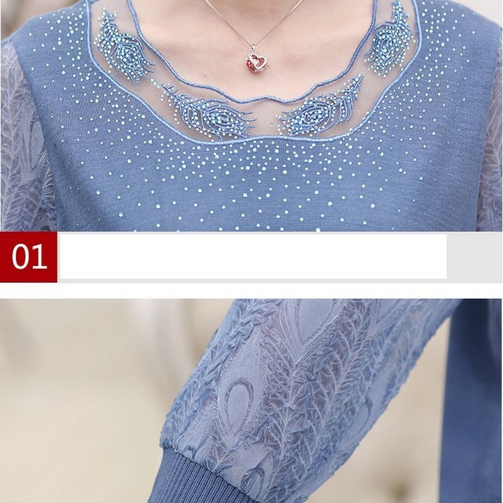 Nhập WAFS1822 hoàn 15% tối đa 25k xu_ Áo trung niên len mỏng phối tay voan AD001 | BigBuy360 - bigbuy360.vn